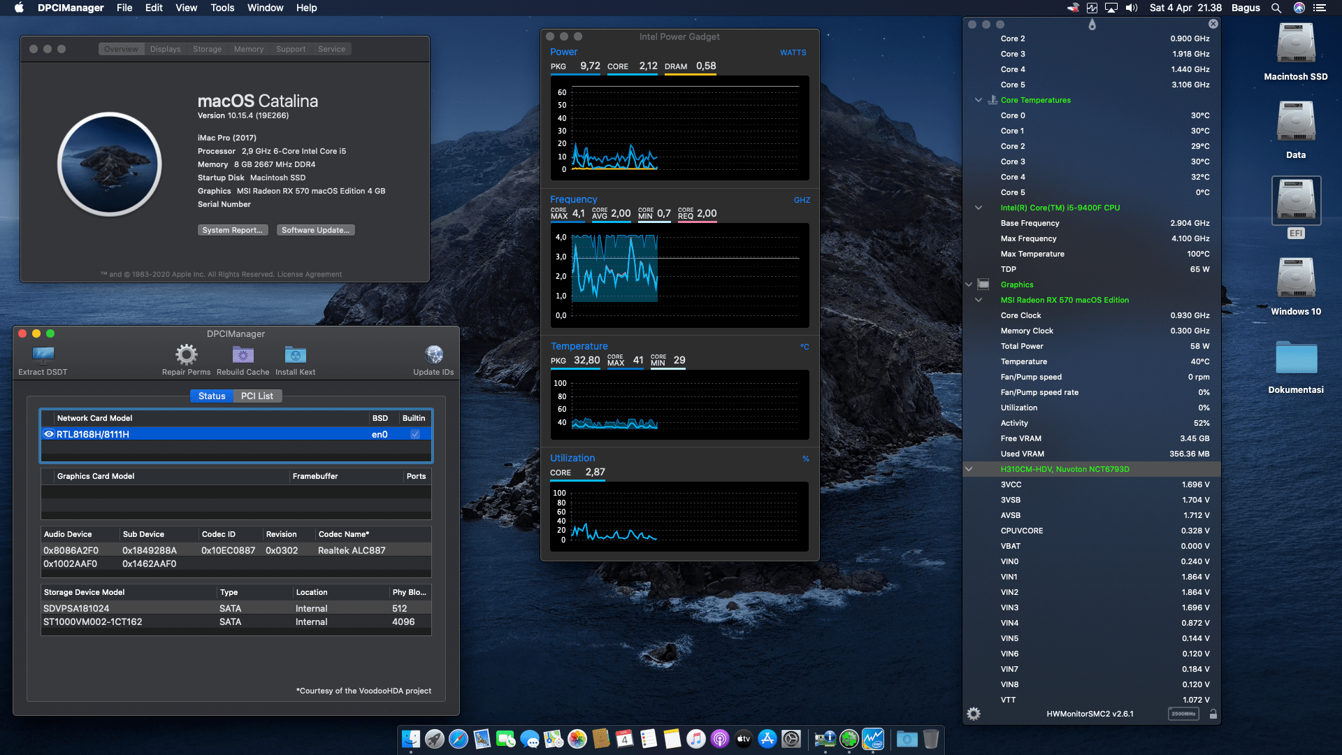 Success Hackintosh macOS Catalina 10.15.4 Build 19E266 in Asrock H310CM-HDV + Intel Core i5 9400F + MSI RX 570